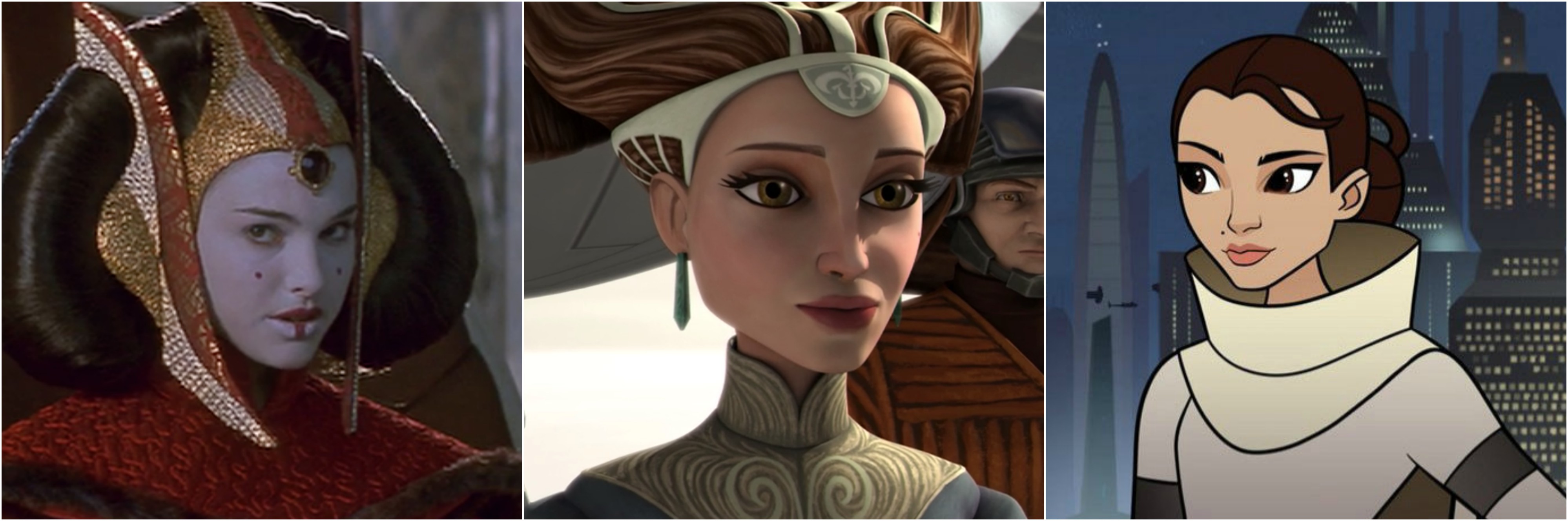 Padmé in The Phantom Menace, The Clone Wars, and Forces of Destiny. 